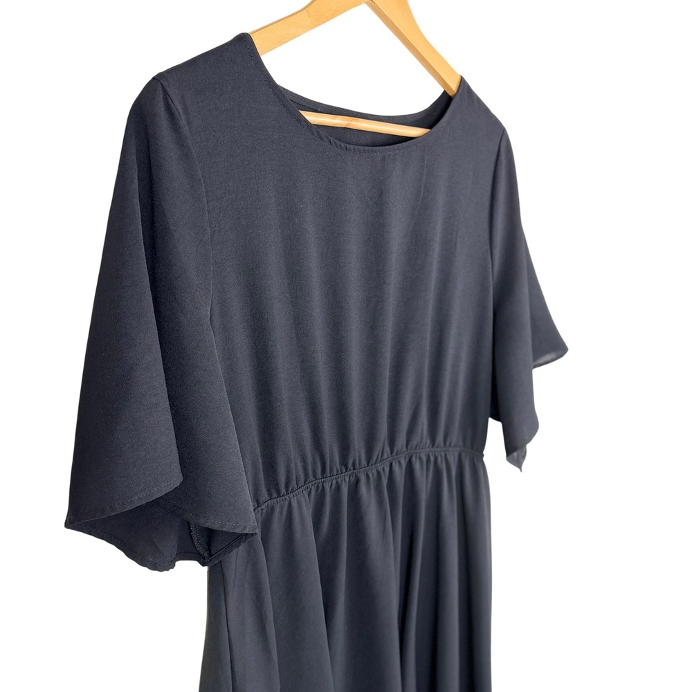 Womens Flutter Sleeve Ruffle Hem Dress XL Goth Witchy Minimalist Asymmetric - Picture 3 of 8
